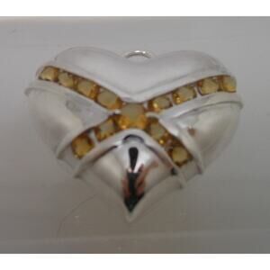 Exquisite Vintage Citrine Gemstone Necklace Gorgeous Puff Heart Pendant Thick